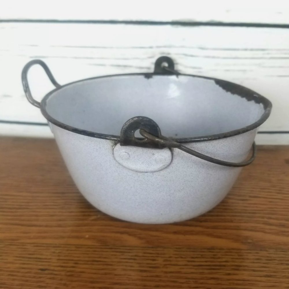 Gray Graniteware Pan Two Handle Spout Dish Vintage